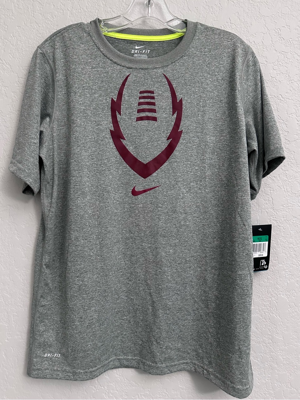 Nike Boys DRI-FIT Grey Maroon Football S/S Graphic Tee Size XL NWT